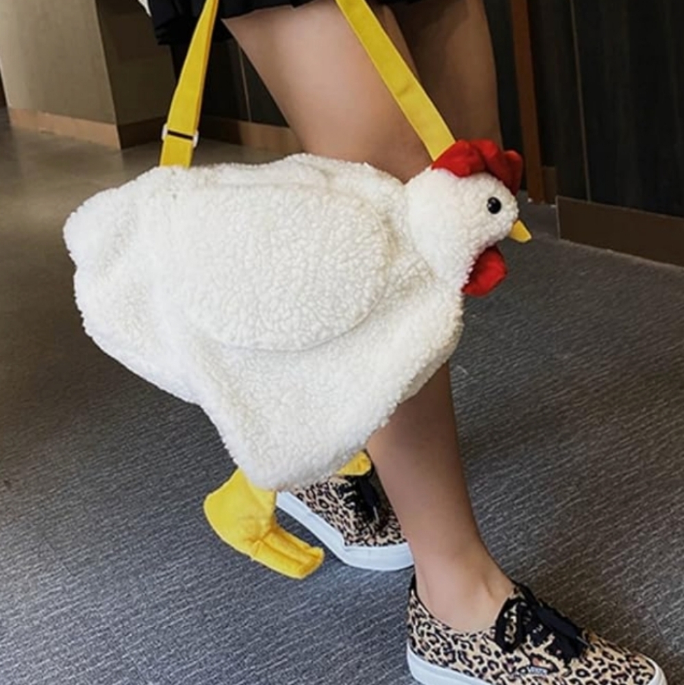 Chicken Rooster Plush Fuzzy Crossbody Purse Bag